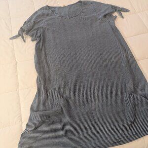 Blue and white striped coastal casual shirt dress midi with tie sleeves size 1x